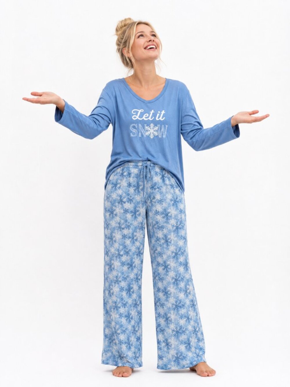 NWT Merry Makers Let It Snow Graphic Two-Piece Pajama Set Blue XL #A3731